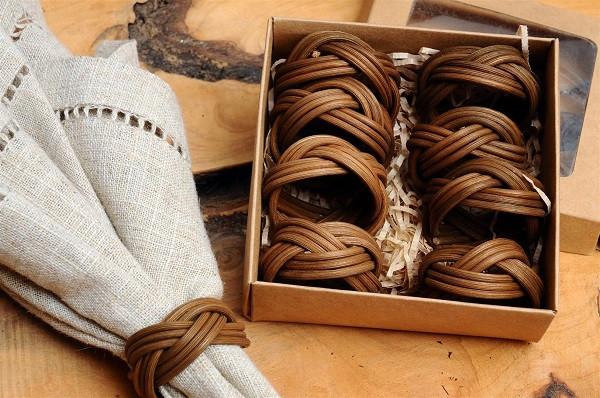 Six pack Napkin Rings made of Wicker