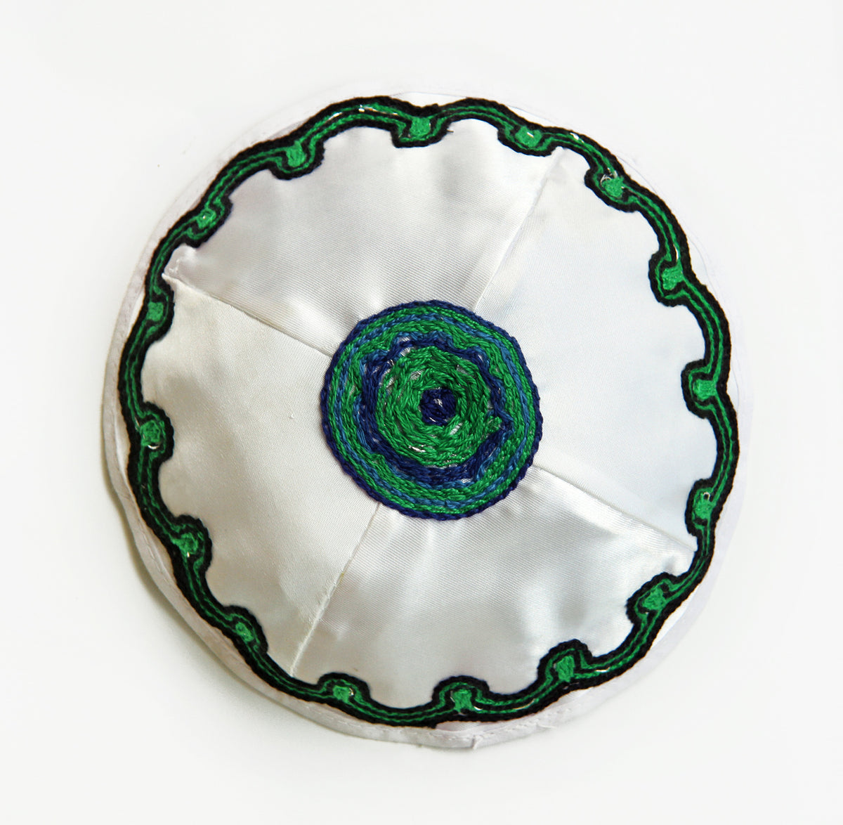White Yarmulke with Ethiopian Embroidery