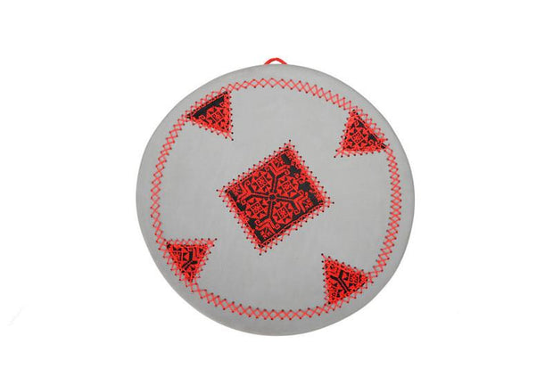 Large Grey Clay Plate, with Bedouin embroidery Decoration