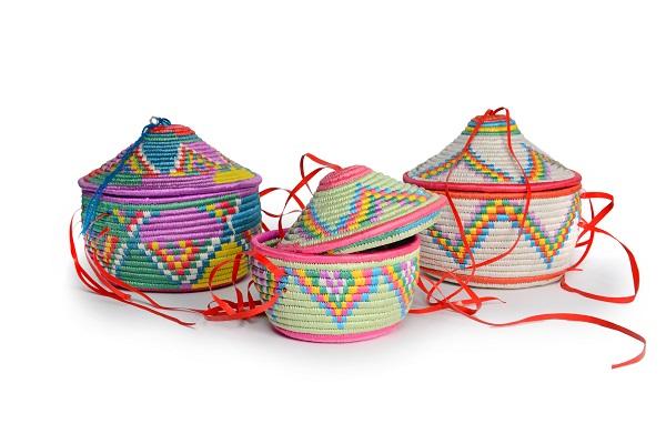 Traditional Ethiopian braided baskets, with lid